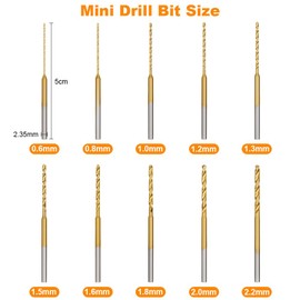 Ainiv 10Pcs Mini Twist Drill Bit Set, Micro Engraving Drill Bits, 0.6mm-2.2mm, 2.35mm Diameter Shank Titanium Coated Tiny Drill Bit, for Wood Resin Plastic Keychain Pendant Earring Jewelry Making