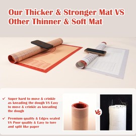 Extra Thick Silicone Pastry Mat Large for NonStick Baking Mat with Measurement，For Kneading,Fondant/Counter Pad, Dough Rolling, Silicon Cookie Sheet, Pie Crust Bake (16×20, Red)