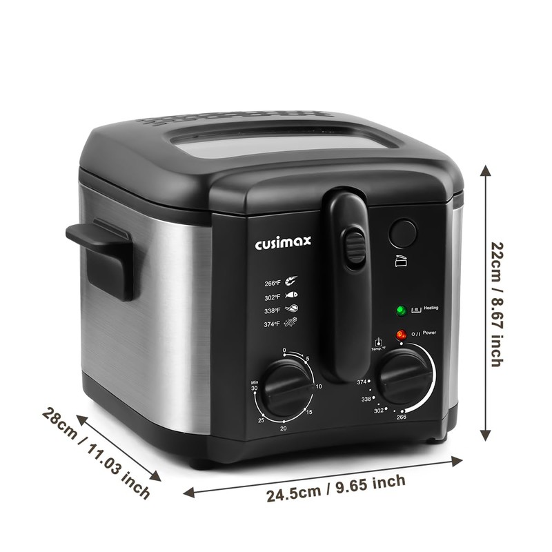 CUSIMAX Electric Deep Fryer for Home Use, 2.5 Liter 1500W