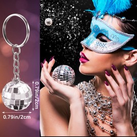 Henoyso 36 Pcs Mirror Disco Ball Keychain Mini 70s Disco Keychain Bulk Small Silver Disco Ball Decoration for 1970s Party Favors Decorations Mardi Gras Supplies Birthday Accessories