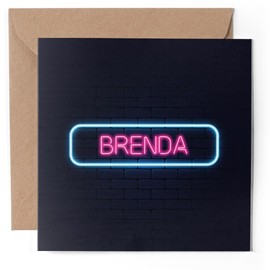 1 x Greeting Card - Neon Sign Design Brenda Name - Blank Birthday Celebration Anniversary #352812