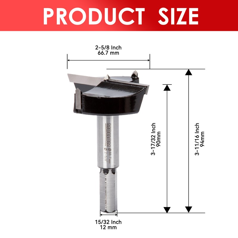 Mollom 2-5/8" (66.7mm) Forstner Drill Bit for Precise Woodworking with