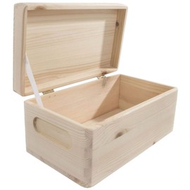 Wooden Chest Box with Lid & Etched Handles 21 x 12 x 9.5 cm | Rounded Corners | Plain Untreated Decorative Pine for Craft Decoupage