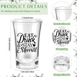 Uiifan 50 Set Wedding Favors for Guests Wedding Short Glasses Eat Drink and Stay Married Acrylic Clear Short Glasses with Thank You Cards Organza Bags for Guests Bridal Shower Wedding Party Souvenirs