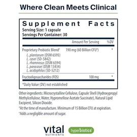 Hyperbiotics Vital Nutrients Prebiotic and Probiotic for Women and Men | 60 Billion CFU | Pre and Probiotics Supports Digestive Health, Constipation, 