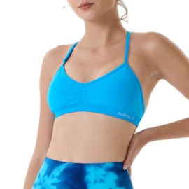 AUROLA Mercury - Sujetadores deportivos de entrenamiento para mujer, atléticos, extraíbles, acolchados, sin espalda, con tiras, para gimnasio, yoga, Danubio azul sin costuras, XS