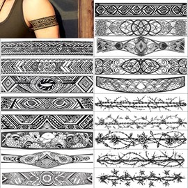 GLARYYEARS Barbed Wire Temporary Tattoo - 18 Pack Super Long size, Realistic & Boho Maori Style Fake Tattoos, Long Lasting ArmBand for Wrist, Ankle, Arm Band Circle Tattoos, Tribal and Totem