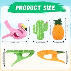 6 Pieces Beach Towel Clips Plastic Large Beach Towel Holders Portable Flamingo Towel Holder Pineapple Beach Towel Clips Cactus Beach Towel Clips for Beach Chairs Lounge Chair Pool Travel
