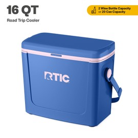 RTIC 16 Qt Road Trip Cooler, Hard Insulated Portable with Strap and Handle for Outdoor, Beach, Picnic, Camping, Sports, Travel, Pond/Pale Pink