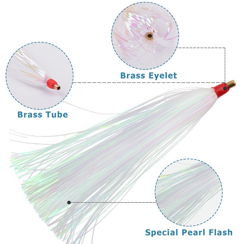 Fishing Teasers, 9pcs Bucktail Teasers Mylar Flash Teaser Tail for