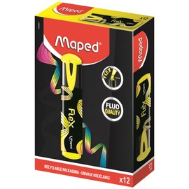Maped Neon Peps Flex Highlighters - Box of 100% Cardboard with 12 Highlighters - Yellow