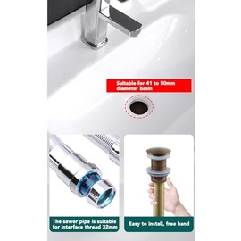 AUNMAS Desagüe de Fregadero, Pop Up Latón Retro con Desbordamiento Filtro Antiolorros Antiobstrucción Tapón Drenaje Lavabo para Baño Cocina Hogar (con Desbordamiento)