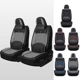 SARISKA Car Seat Cover Fit for Subaru Forester 2000-2024 Breathable and Waterproof Faux Leather Fashion Seat Covers,Non-Slip Easy to Install Car Interior Covers(Black&Gray,Front Set with Pillow)