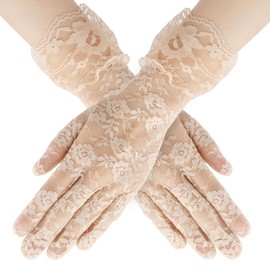anpiwshjo Beige Lace Gloves for Tea Party Cosplay Wedding Prom, Evening Gloves Fancy