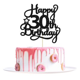 1 paquete de decoración para tarta de 30 cumpleaños, purpurina negra, 30 y fabulosas alegrías a 30 años de edad, 30 cumpleaños para celebrar el 30 aniversario de cumpleaños, suministros de decoración de pasteles