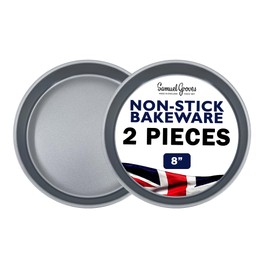 Samuel Groves Samuel Groves 8" Round Victoria Sandwich Sponge Cake Tin Pan, 2 Pack, Twin Pack, Straight Sided, Fixed Base, Superior Double Coated Non Stick, Made in England (8 Inch 2 Pack)