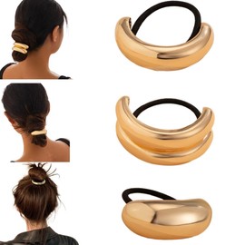 3 PCS Metal Hair Tie, Ponytail Hair Cuff, Gold Hair Cuff, Geometric Elastic Hair Ties, Gold Ponytail Cuff Silver Metal Hair Ties Hair Elastic Hair Ties for Women Gold Hair Accessories ﻿