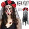 Carnival Headband and Veil Face Tattoo, Dia de los Muertos