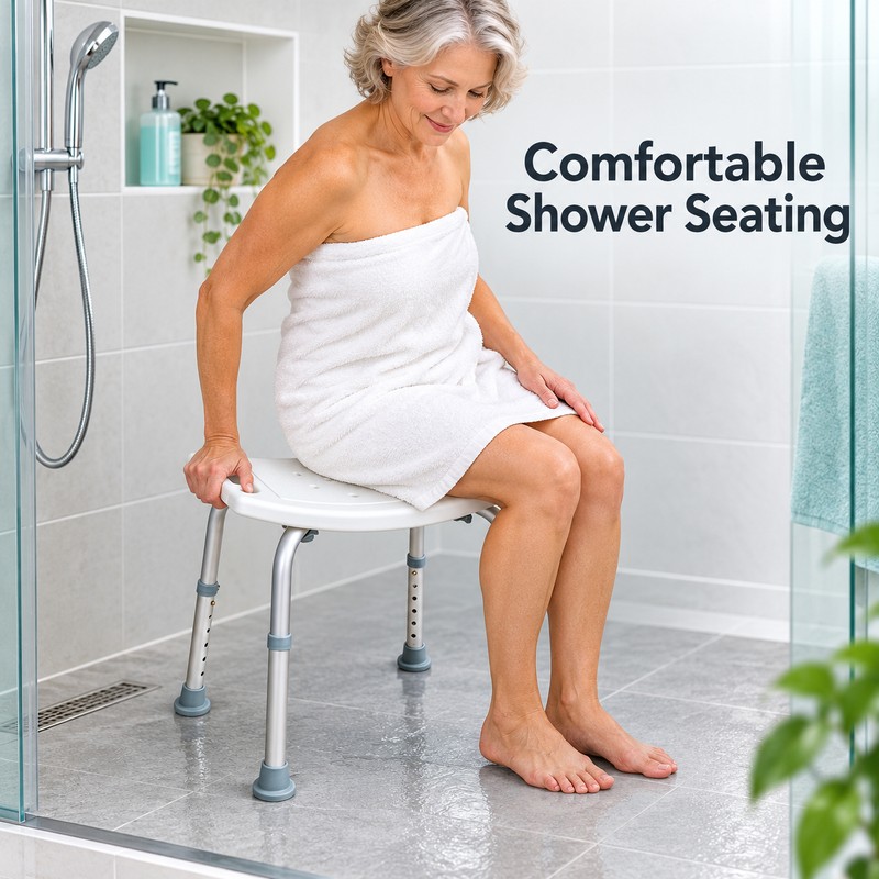 6-Height Adjustable Shower Chair Stool with Non-Slip Feet and 300