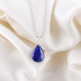 Natural Lapis Lazuli Gemstone Pendant Necklace, Lapis Lazuli Cabochon Stones, Healing Crystals, Silver Plated Chain, Gift for Women, Birthday, Dainty Necklace, Gemstones Jewelry, 18 inch