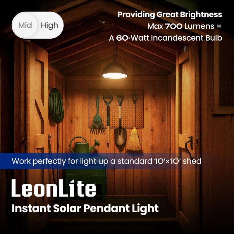 LEONLITE 3CCT Solar Powered Pendant Light, 50%/100% Dimmable, Auto Dusk