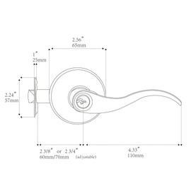 1 Pack of HENYIN Wave Lever Door Lock/Door Knob Hardware Handle and Closet Lockset, Silver Color, Bathroom Version Without Key,Right Hand (805SN-R-Bk)
