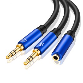 Headphone Splitter 0.5M,TanQY Headphone Splitter for Computer 3.5mm Female to 2 Dual 3.5mm Male Headphone Mic Audio Y Splitter Cable Smartphone Headset to PC Adapter (0.5M, Blue)