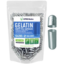 XPRS Nutra Size 2 Empty Capsules - 100 Count Empty Gelatin Capsules - Empty Pill Capsules - DIY Supplement Capsule Filling - Fillable Color Gel Caps Pills (Silver)