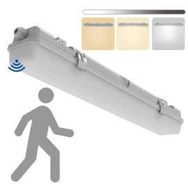 2FT LED Vapor Tight Light with Tri-Level Motion Sensor, IP65 IK08, 10W(1250lm)/20W(2500lm), 3/4/5000K CCT, 100-277V, Dimmable, Outdoor Waterproof Shop Light, Vapor Proof Lighting Fixture, FCC