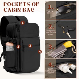 VOESLD for Ryanair Cabin Bags 40x20x25, Carry on Bags Airport Travel Backpack Cabin Size Flight Suitcase Underseat Airplanes Hand Luggage for Wizzair, Vueling, Eurowings (Black)