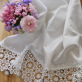 Redesigned with a simpler heat shielding fabric! White [Vertical 35.4 inches (90 cm)] Thin width with flower lace "Cafe Curtain" with thermal and flameproof antibacterial processing function increases heating and cooling efficiency, cute, white, matches 