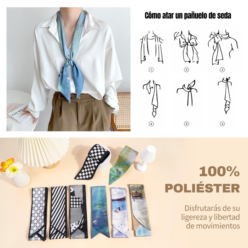 Bufanda de Cuello Seda 8 Piezas Bufandas para Mujer Multipurpose