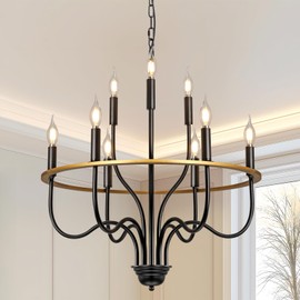 SEEBLEN Black Wagon Wheel Chandelier for High Ceilings,Farmhouse Chandelier for Dining Room Height Adjustable,r for Hallway Living Room Foyer,E12 Bulb.