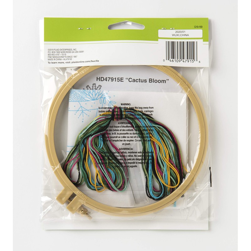 Bucilla 47915E Stamped Embroidery Kit, 6", Cactus Bloom