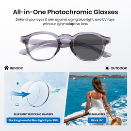 Cyxus 8314 Magic Glasses, Dimmable Lens, UV Protection, Blue Light Cut + Color Discolor, Indoor/Outdoor Use, Ultra Lightweight, Suit for Driving, Fishing, Golf, Climbing, Travel, etc, gray, M