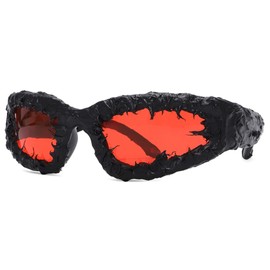 MEGAVOW Men's Wrap Around Handmade Tropfleim Punk Sunglasses, Gothic Fashion Trendy Modern Hip-Hop Sunglasses for Men for Party Daily Outfit Stage Styling, black