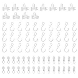 Towel Rack Hook Package Carrier Roller with Hooks for Adhesive Curtain Track (Set of 72, White)