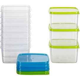 Kigima Frischhaltedose Gefrierbehälter 0,5l quadratisch 11x11x6,4 cm 10er Set blau und grün