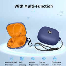 for Beats Powerbeats Pro 2 Case Cover,NOUKAJU Silicone Earphone Protective Case(with Carabiner + Lanyard + Cleaning Pen) Drop-Proof,Shock-Proof,Protective Case for Beats Powerbeats Pro 2(Blue)