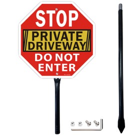 Stop Sign, Do Not Enter Private Driveway Sign with Stake, 36" Tall, 12" x 12", Reflective Aluminum