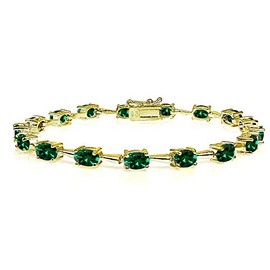 B. BRILLIANT Yellow Gold Flashed Sterling Silver Simulated Emerald 6x4mm Oval Classic Link Tennis Bracelet for Women