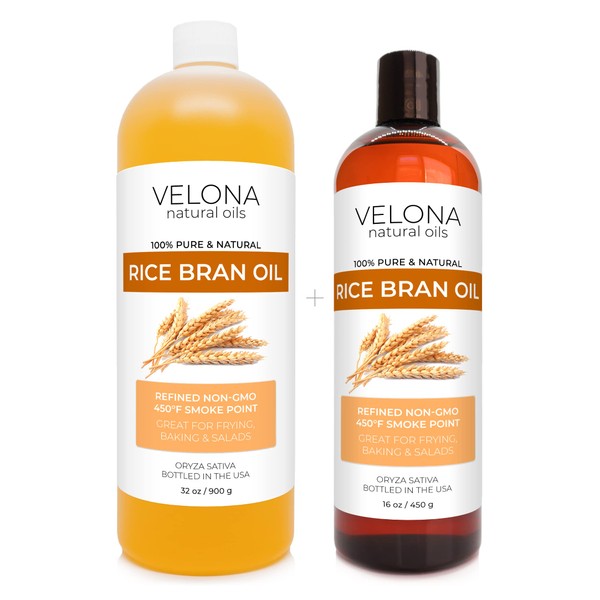 velona Rice Bran Oil 48 oz | 100% Pure and Natural Carrier Oil | Refined, Cold Pressed | Cooking, Face, Hair, Body & Skin Care | Use Today - Enjoy Results