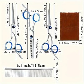 7 in 1 Professional Dog Grooming Scissors Kit, 7 Pcs Pet Hair Clippers Set with Straight/Curved Thinning Shears, Round Tip Safety Design Scissors for Dogs Cats Puppy Trimming and Other Animals