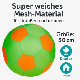 XXL Mesh Ball Giant Ball 50 cm Large Soft Mesh Ball Inflatable Fabric Ball Mesh Ball for Children, Adults and Seniors Sports Ball Gymnastics Ball Movement Ball (Green/Orange)