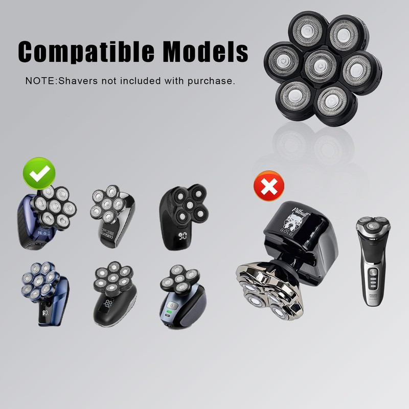 7 Blades Head Shaver Replacement Heads, Universal Fit for Electric