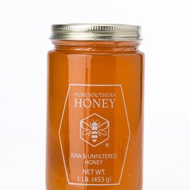 Pure Southern Honey 1 lb Glass Jar - Raw Unfiltered, Sweet Flavor Natural