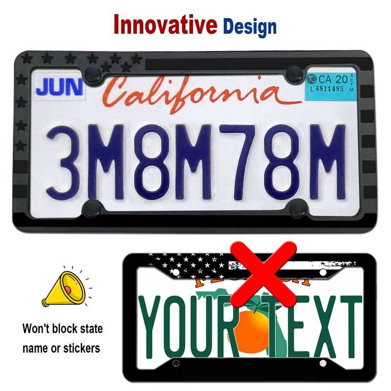 Silicone American Flag License Plate Frames- Rustproof Patriotic Gloss USA
