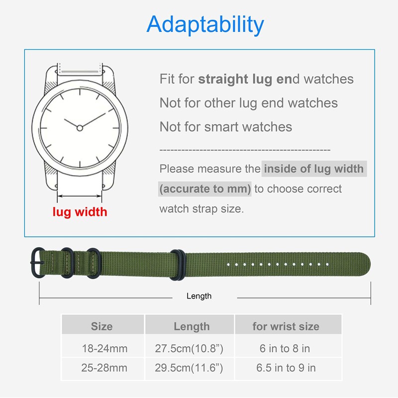 23mm Grey Nylon Watch Strap Band Replacement Men's Nylon Bracelet