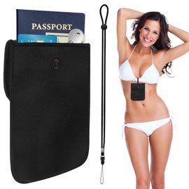 lapinchen Bra Wallet Women Travel with Adjustable Elastic strap and Lanyard, Perfect Hidden Secret Pocket Protect Your Passport Credit Cards Valuables (Large Black)