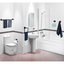 5 Pieces Bathroom Hardware Accessories Set Matte Black, 24Inch Towel Racks for Bathroom, Bathroom Towel Rack Set SUS304 Stainless Steel, Square Towel Bar Set, Bath Accessories Sets Wall Mounted